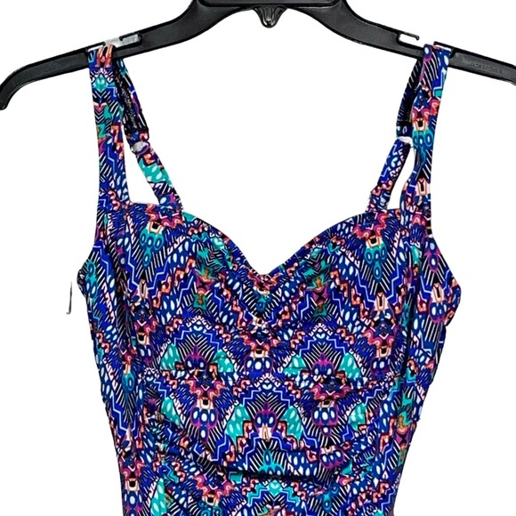 Swim SolutionsTummy-Control Shirred One-Piece Swimsuit, blue 8 - Picture 2 of 13